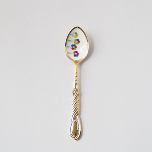 日本进口elfin不锈钢西餐勺小勺子咖啡勺精致甜品勺小花 下午茶