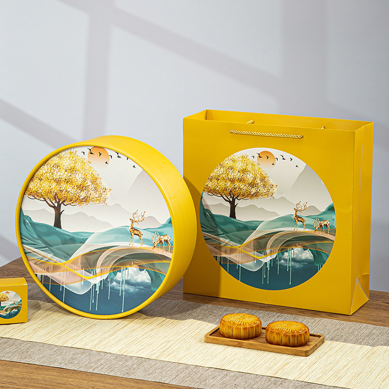 2025圆形月饼盒中秋高档50克礼盒七星伴月外包装礼品盒定制空盒子