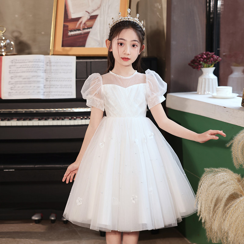 女童白色公主裙夏季2026新款小女孩洋气花童蓬蓬纱连衣裙儿童裙子