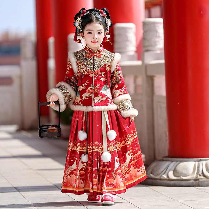汉服女童拜年服冬装2025新款冬季儿童国风古装小女孩新年喜庆唐装,童装/婴儿装/亲子装,唐装,淘宝优惠券,粉丝福利购,淘宝优惠卷