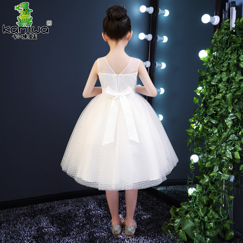 儿童礼服裙花童拖尾晚礼服一字肩公主裙女童钢