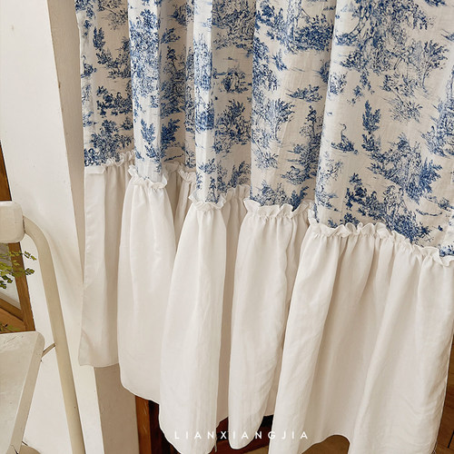 半遮光棉法式复古裙摆半帘小窗帘