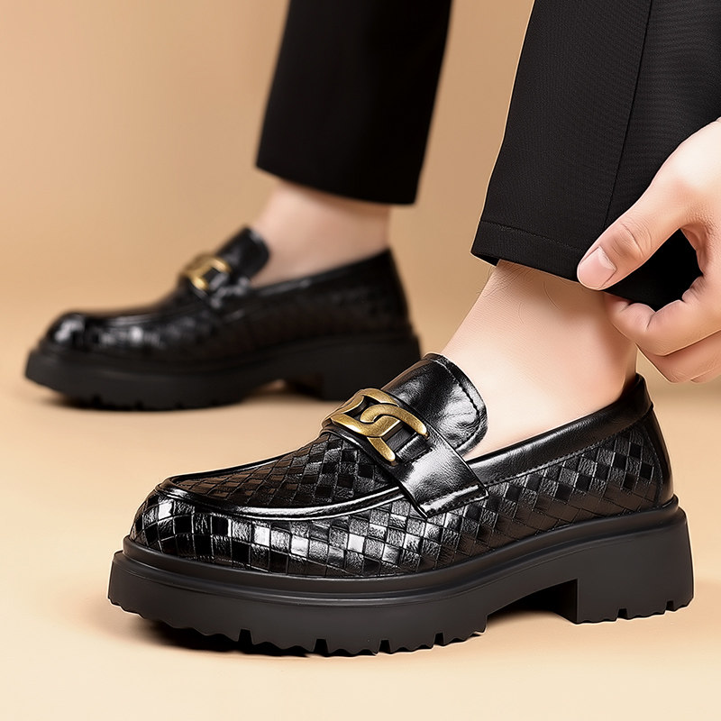 编织纹男士休闲皮鞋增高一脚蹬厚底乐福鞋商务休闲皮鞋厚底德比鞋,流行男鞋,休闲皮鞋,淘宝优惠券,粉丝福利购,淘宝优惠卷