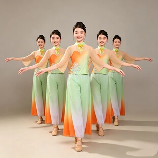 儿童胶州秧歌舞蹈演出服女童艺考独舞古典舞服装飘逸民族扇子伞舞