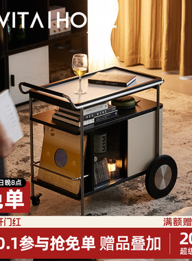 Hygge推车轻奢客厅可移动沙发边几柜法式多功能岩板茶几小桌子