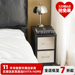 窄床头柜黑色极简小型高级感轻奢实木设计卧室床边收纳30公分窄柜