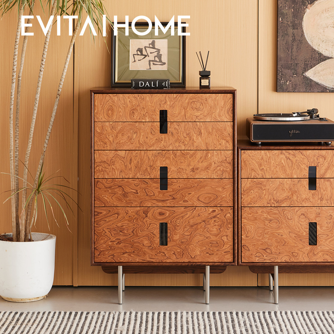 EVITAHome复古树瘤皮实木五斗柜图片