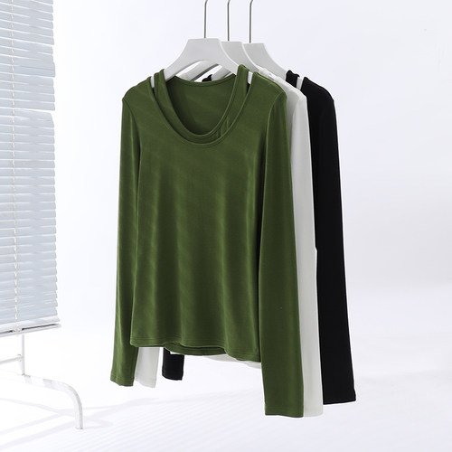 美雅碧假两件V领大码打底上衣女