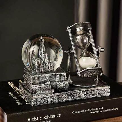 水晶球沙漏计时器复古北欧高档创意装饰品酒柜客厅桌面工艺品摆件