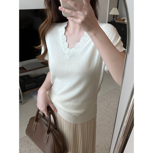蝠袖天丝亚麻短袖针织T恤女