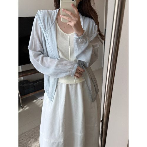 天丝亚麻防晒连帽拉链短外套女