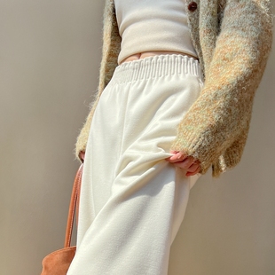 桑蚕丝羊绒亲肤软糯阔腿星空裤 女秋冬保暖休闲直筒高腰细闪拖地裤