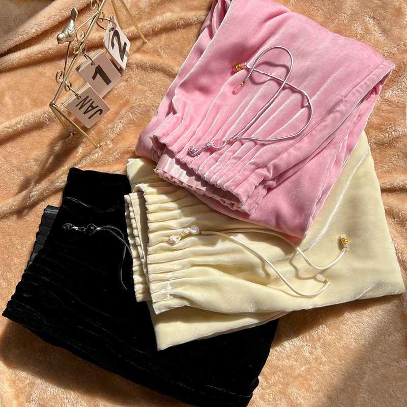 中式禅意软糯丝绒阔腿裤女秋冬桑蚕丝高腰垂感窄版松弛感直筒长裤,女装/女士精品,大码裤装,淘宝优惠券,粉丝福利购,淘宝优惠卷