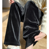 金丝条绒阔腿裤 竖条纹加绒加厚宽松直筒春垂感拖地 女2025秋冬新款