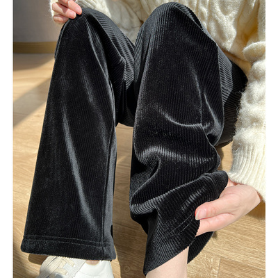 黑色春秋轻薄金丝绒阔腿裤垂坠感