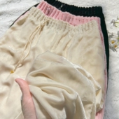 女春夏桑蚕丝透气舒适高腰直筒长裤 新中式 丝绒阔腿裤 窄版 流苏时尚