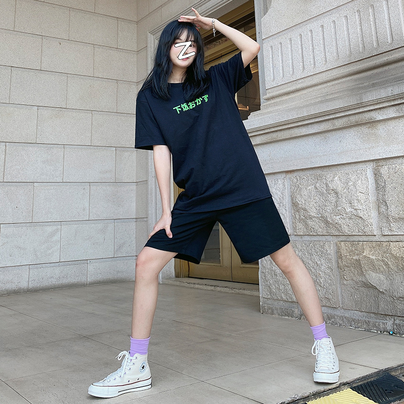 黑色运动休闲五分裤子女2020夏季新款宽松阔腿高腰直筒薄款短裤潮