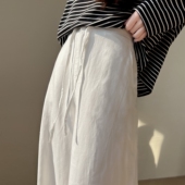 韩系简约高腰松弛感亚麻休闲弯刀裤 女春夏气质感宽松休闲阔腿长裤