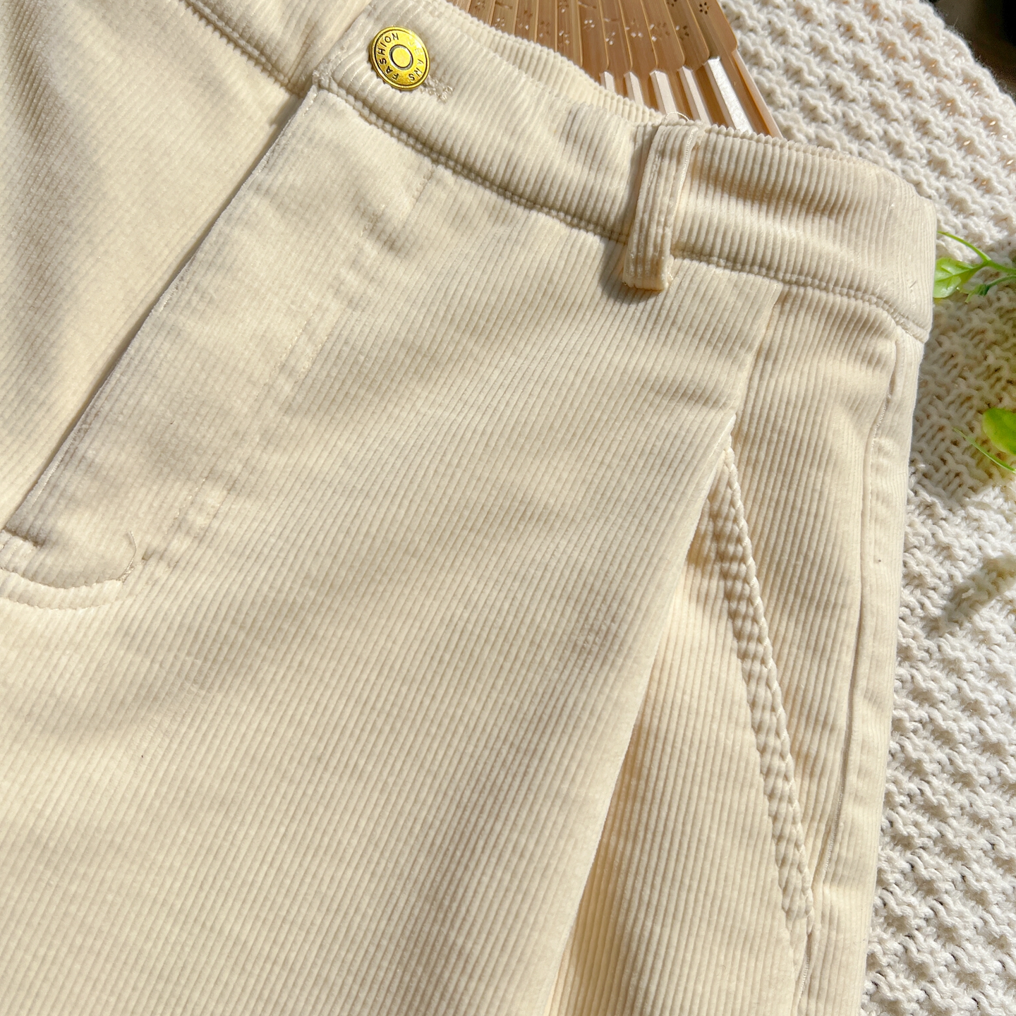 灯芯绒通勤加绒高腰九分裤