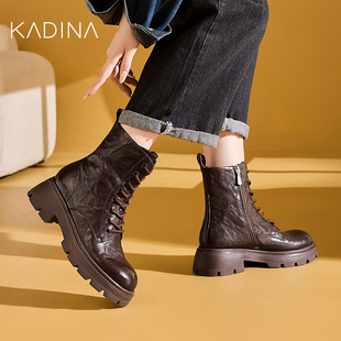卡迪娜美拉德靴子2025超火小短靴马丁靴真皮高帮炸街女靴KA242012
