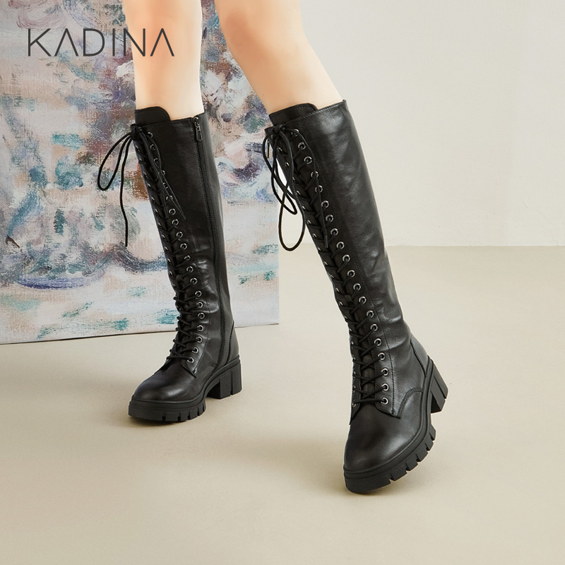 卡迪娜冬季新款时尚女拉链绑带