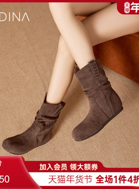 卡迪娜美拉德靴子2025新款内增高显瘦短靴勃肯靴堆堆靴KWA250106