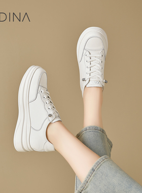 卡迪娜2025秋季新款真皮厚底运动板鞋复古小白鞋牛皮KCL253303