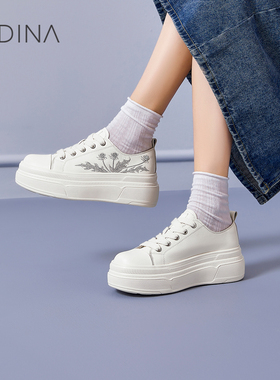 卡迪娜新款厚底增高国风刺绣运动休闲小白鞋女KCL243602
