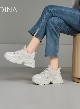 卡迪娜新款运动鞋系带增高厚底复古老爹鞋休闲鞋女KWC240122
