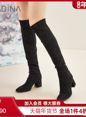 卡迪娜靴子长筒靴小个子女长靴黑色骑士靴超火绝美高筒靴KLA00206