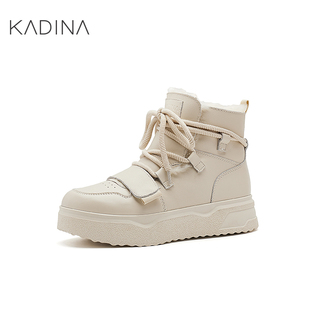 卡迪娜厚底羊毛皮加绒短靴2025新款 加厚高帮女靴雪地靴KCA243301