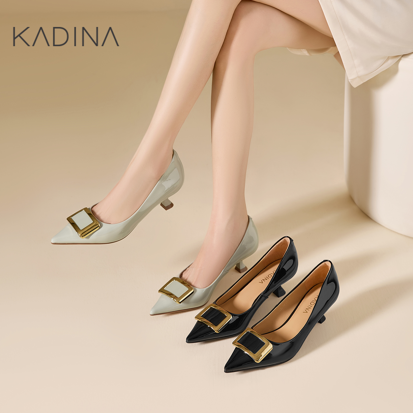 卡迪娜真皮高跟鞋尖头小单鞋女细跟巨好看配裙子的鞋子KS230512