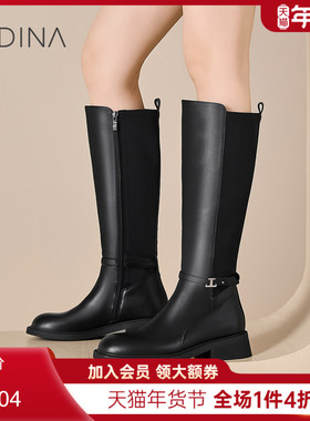 卡迪娜皮带扣高筒骑士靴靴子长筒靴女2025新款长靴超火KWA250112
