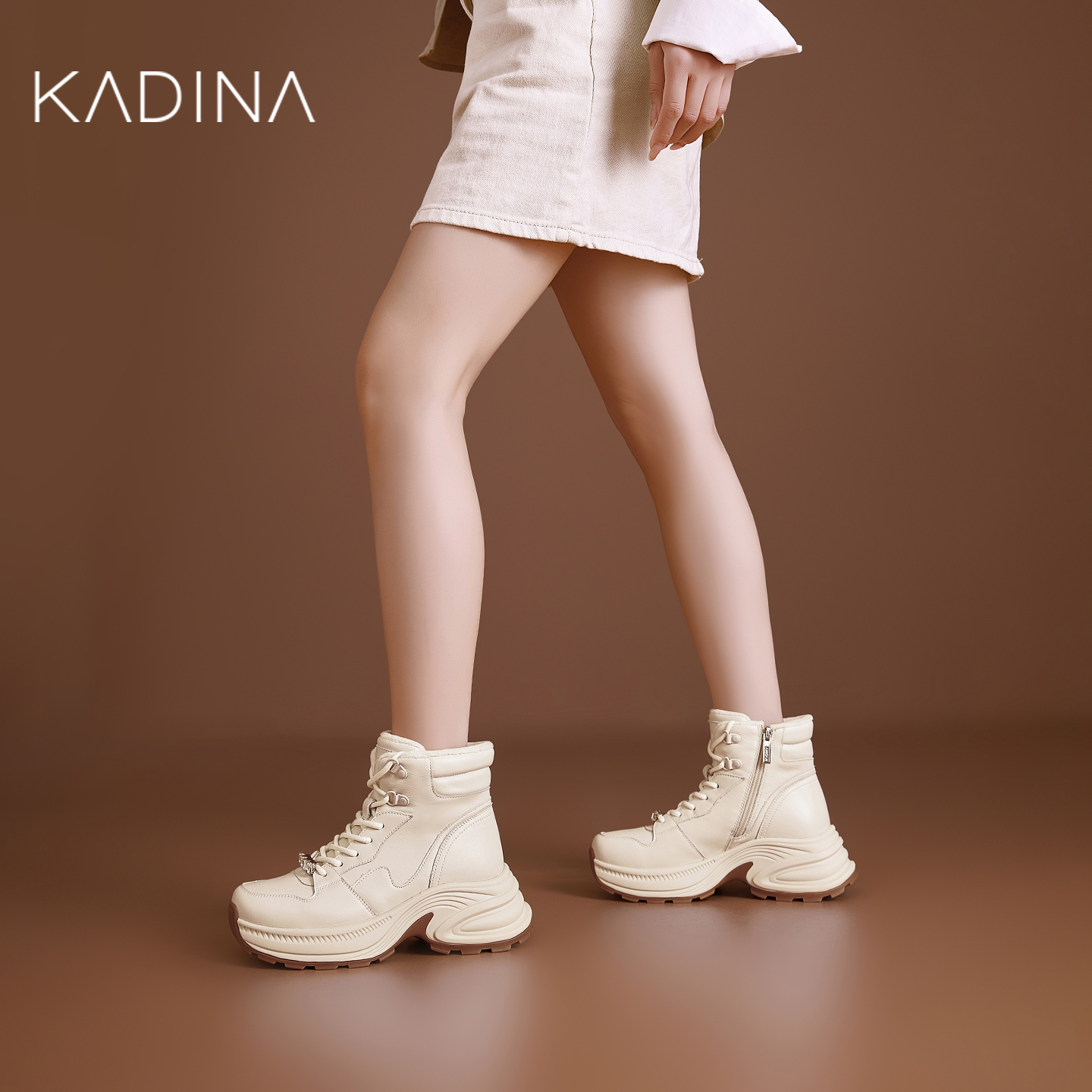 卡迪娜厚底增高高帮鞋2025新款休闲鞋百搭旅游鞋小个子KCA251901