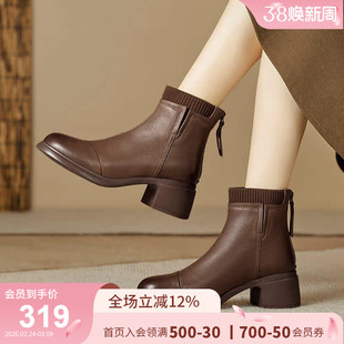 卡迪娜美拉德靴子2025超火小短靴棕色巨好看女靴洋气KWA230123