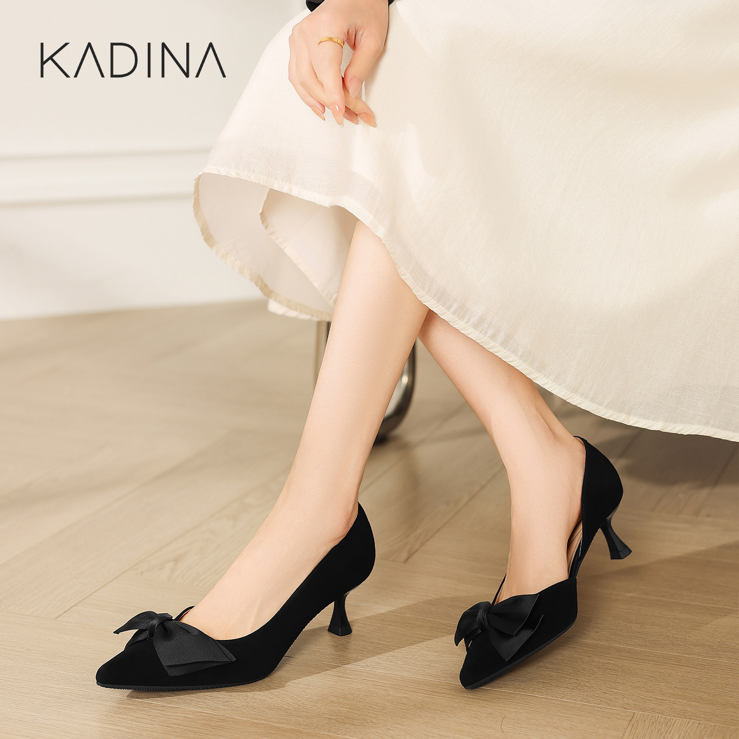 卡迪娜蝴蝶结尖头浅口单鞋女2026春季新款优雅气质细跟通勤工作鞋,女鞋,浅口单鞋,淘宝优惠券,粉丝福利购,淘宝优惠卷