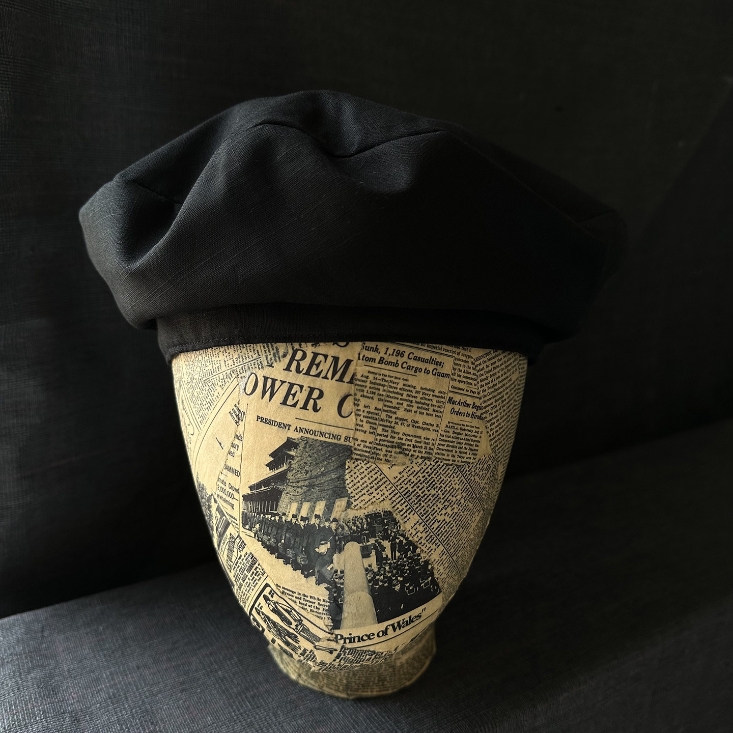 纯亚麻男士黑色日系贝雷帽透气轻薄夏天戴不热大版型松垮画家帽