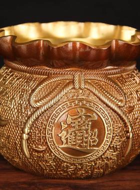黄铜聚宝盆摆件招字进宝福袋存钱罐家居客厅办公室装饰品乔迁礼品