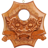 八卦镜八卦 桃木兽头浮雕狮咬剑虎头镜