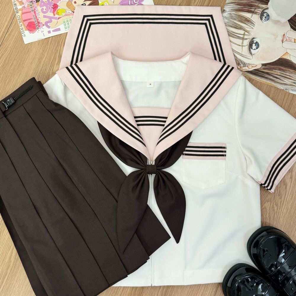原创jk制服粉色校供水手服日系甜美学院风夏季短袖基础款套装校服