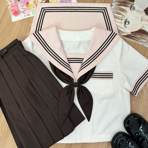 原创jk制服粉色校供水手服日系甜美学院风夏季短袖基础款套装校服
