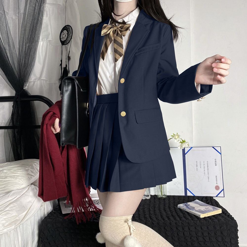 原创jk两粒扣纯色西装日系基础款学生制服裙校外套学院风班服套装
