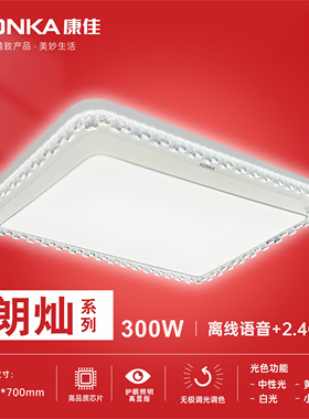 康佳LED客厅餐厅吸顶灯现代简约轻奢方形水晶边框300W离线语音