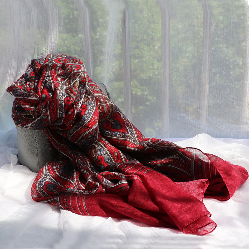 腰果花丝巾异域风情百搭披肩女装饰文艺旅游秋冬季民族风棉麻围巾
