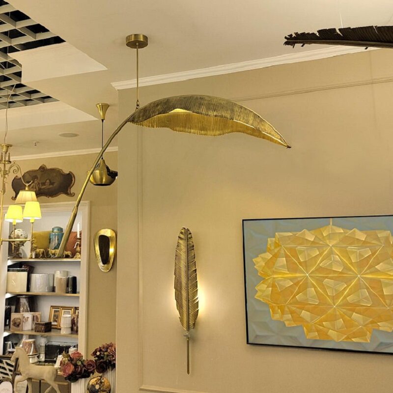 现代侘寂风设计师订制款商场店铺装饰别墅客厅复古芭蕉树叶大吊灯