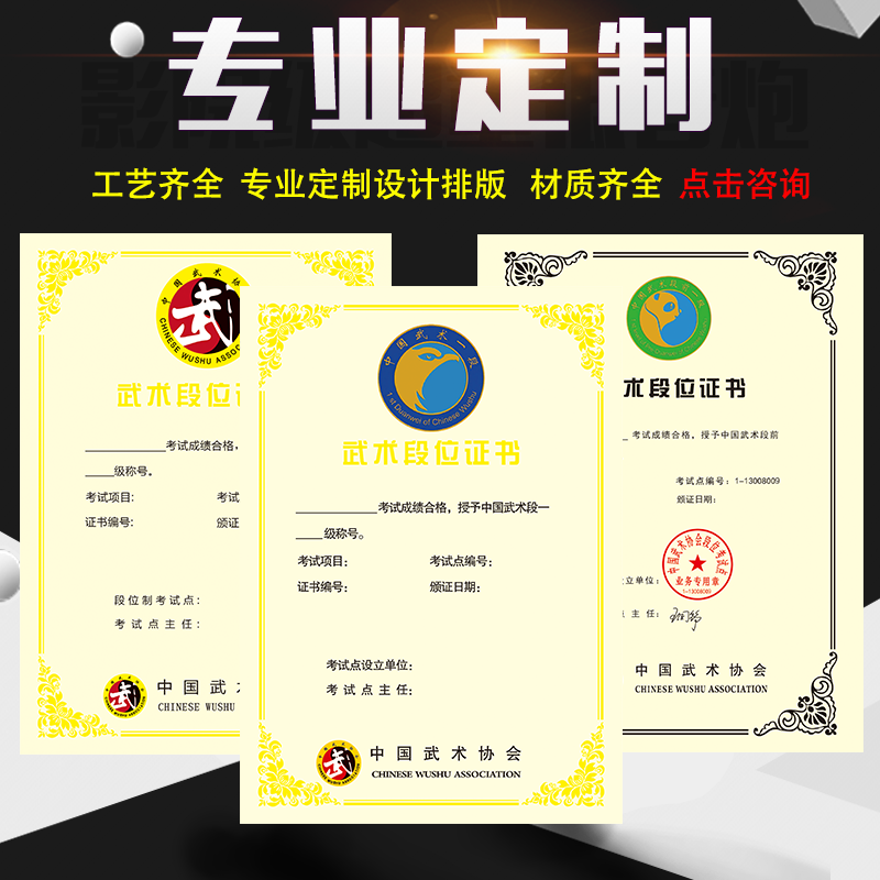 武术段位证书级位证书段前一级二级三级证书武术教练员证书会员证