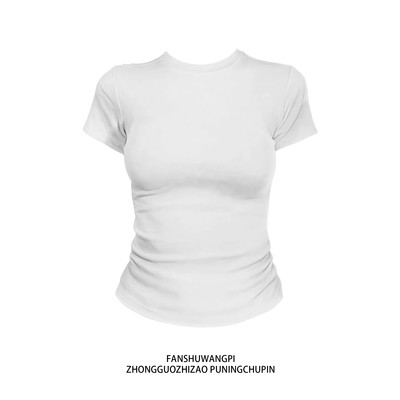 白色简约纯棉短袖t恤女夏季美式修身显瘦收腰紧身短款正肩上衣