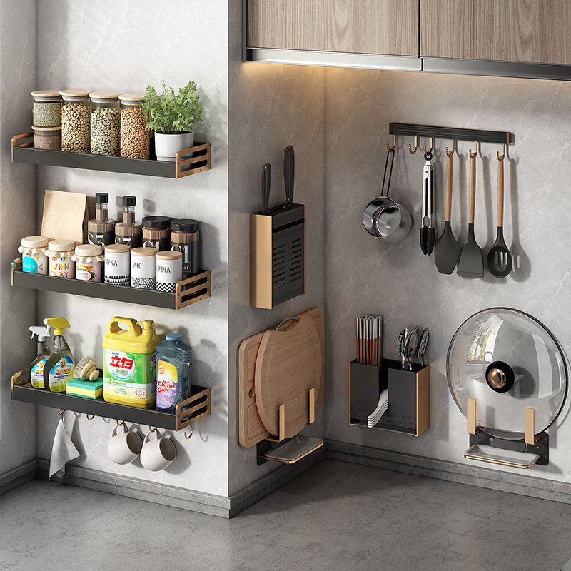 厨房收纳置物架壁挂式免打孔调味料用品筷子刀架家V用墙上大全挂