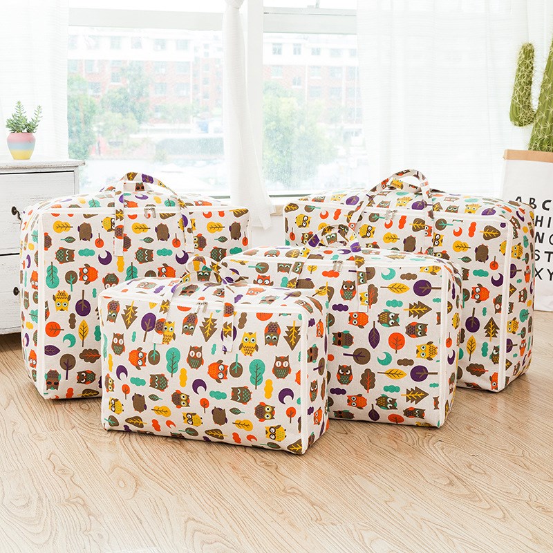 棉麻印花被子打包袋整理收纳箱防潮防虫布艺衣物软收纳袋搬家袋子