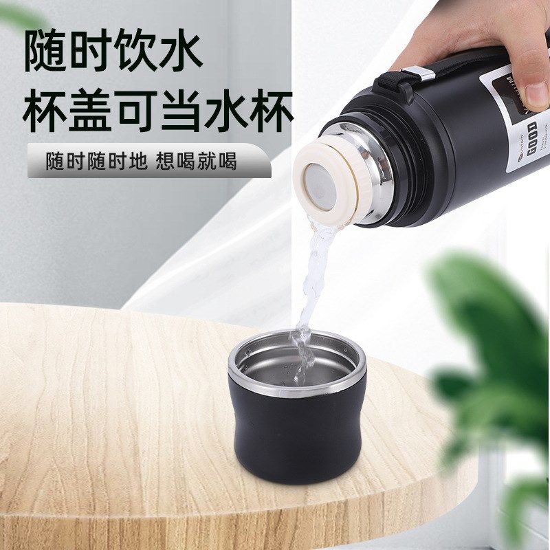 新款按压出水一杯双盖全钢壶304不锈钢大容量保温杯运动水壶